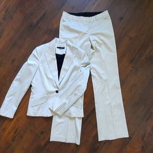 90's Vintage Yigal Azrouel Cream Pinstripe Suit 10 8 Y2K